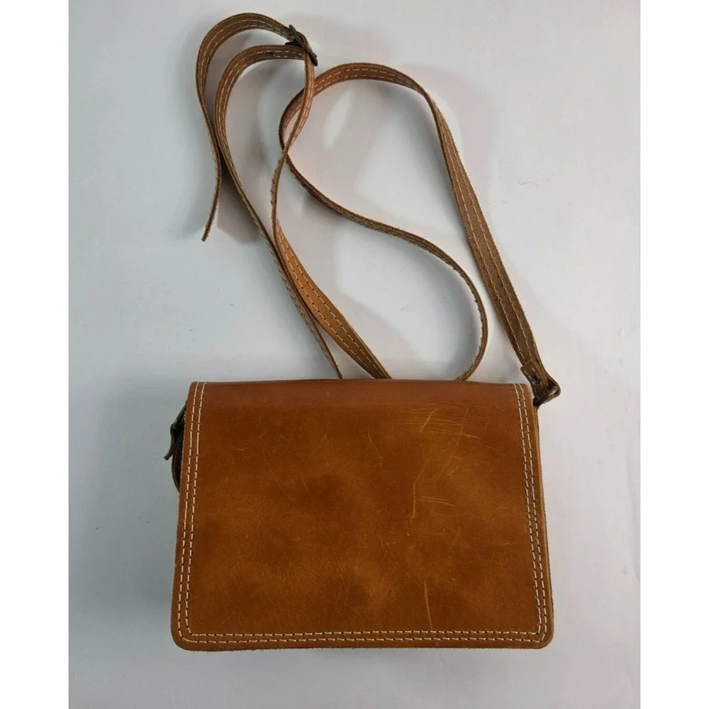 Vintage Leather Centre Made in Greece Cross Body Purse Rectangle WELL MADE!